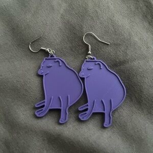 Purple Shiba Meme Earrings. Homemade with 3D Printer.
